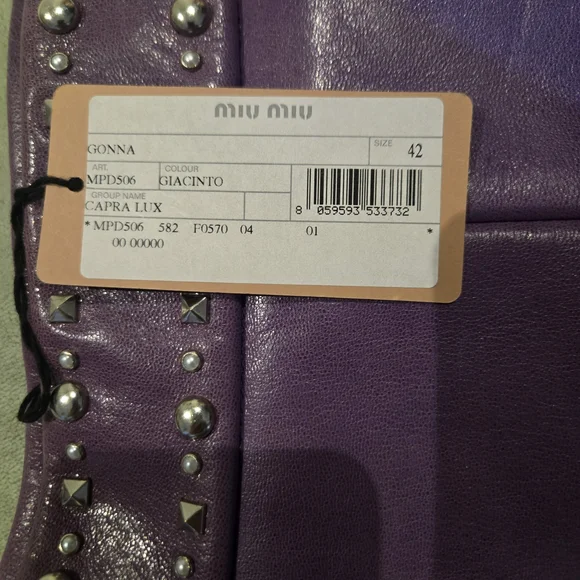 Miu Miu Purple Mini Skirt with Stud Accents - Picture 2 of 3